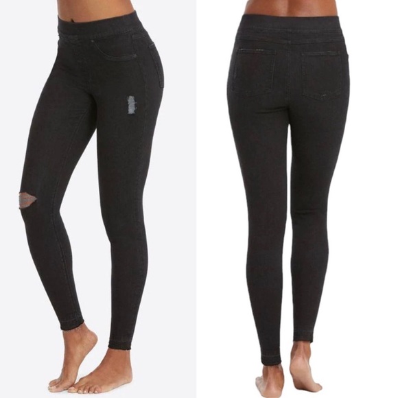 Spanx $128 Distressed Stretch Skinny Ankle Jeans Frayed Hem Faded Black X-Small - Picture 1 of 8